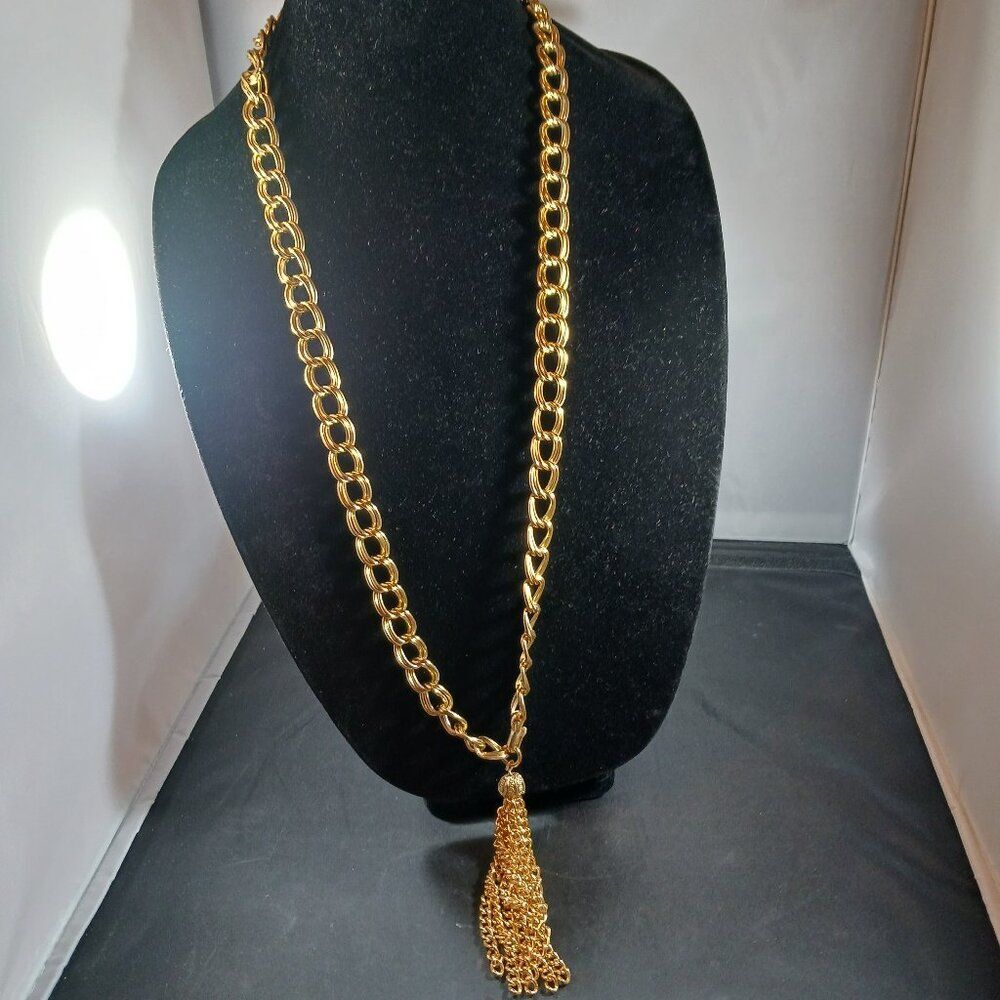 Vintage Gold Tone Long Chain Tassel Women's Necklace